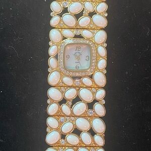 Adrienne Gold-tone and White Stone Women's Watch 7” + 1.25” Extender